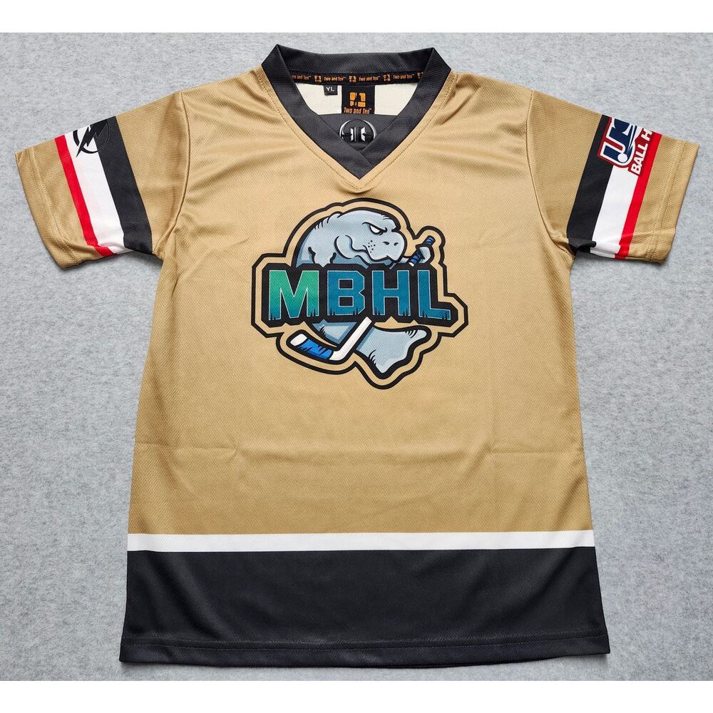 MBHL Hockey Jersey Youth Large Gold Black Johnston #23 Two and Ten Athletic
